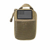 Front view of the tan Vism Utility Pouch with subdued U.S. flag patch and mesh pocket