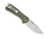 Side view of the Buck Range Pro partially open, showing green handle, satin blade, and pocket clip.