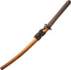 Sakura Samurai Sword fully sheathed with black and gold cord wrap on the handle and scabbard.