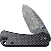 partially open showing Damascus blade pattern and compact EDC design.