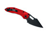 Reverse view showing black pocket clip with Microtech logo and red handle patterning.