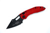 Microtech Borka Stitch Automatic Knife open with red anodized handle and black M390 spear point blade.
