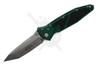 Microtech SOCOM Elite Manual Tanto Knife with Emerald Green handle and Apocalyptic partial serrated M390 blade – right side open view.