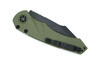 Heretic Mini Pariah AUTO folded – reverse side, black pocket clip and OD green polymer handle texture.