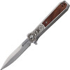 Smith & Wesson Unwavered assisted opening flipper knife with 3.5 inch satin dagger blade and engraved stainless steel handle with rosewood inlays
