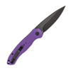 CobraTec Diablo automatic knife open, clip side view, featuring a purple G-10 handle, black pocket clip, and black stonewash D2 blade.