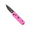CobraTec Pink Stinger automatic knife open showing black coated D2 blade and pink G-10 handle with side button deployment