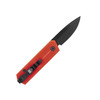 Reverse side view of CobraTec Diablo automatic knife showing pocket clip and red G-10 handle with blade deployed.
