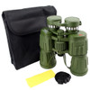 Perrini binoculars displayed with carrying pouch, neck strap, lens covers, and cleaning cloth