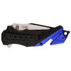 Tac-Force TF-640PD folding knife closed displaying pocket clip, blue aluminum accents, and black handle frame