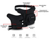 Feature callout image highlighting precision zippers, adjustable waist belt, quick-release buckles, leg strap, and patch panel