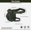 Size guide graphic showing adjustable waist and leg strap fit measurements