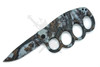 now camo assisted opening knife shown open from the front side, knuckle-style handle, blade extended on white background