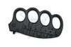 All black knuckle-style knife shown closed from clip side with pocket clip visible