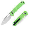 Main Image: CJRB Hectare J1935 folding knife with polished AR-RPM9 drop point blade and green G10 handles.