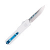 CobraTec Abalone Edge silver handle OTF knife blue titanium clip reverse side