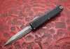Microtech UTX-70 dagger blade close up showing apocalyptic finish and fuller