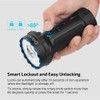 Olight Marauder Mini 2 flashlight demonstrating smart lockout and rotary control interface in hand