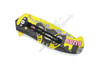 Backside view of the closed Labubu assisted opening knife with pocket clip and colorful character print.