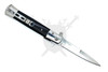 Rear side of assisted opening knife showing black pocket clip and liner lock construction.