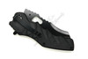 Rear view of black tactical assisted knife with pocket clip and textured handle scales.
