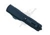 Reverse side of the closed Microtech UTX-70 Tactical displaying pocket clip and glass breaker