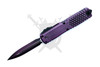 Microtech Ultratech Gen IV 11224HT-1PUAA purple abrasion tri-grip handle black double edge dagger blade automatic OTF knife open view
