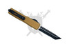 Microtech UTX-70 Gen IV tan automatic OTF knife black serrated tanto blade clip side view