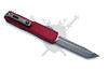 Microtech UTX-70 Gen IV Merlot handle automatic OTF knife showing apocalyptic M390MK tanto blade and pocket clip