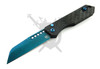 Heretic Knives Jinn H113-MT-CF automatic knife with Metallic Teal MagnaCut Wharncliffe blade open