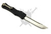 Reverse view of Microtech Halo IV automatic knife showing titanium pocket clip and stonewashed tanto blade