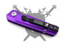 Pocket clip side of the purple Pocket Flash Micro automatic knife.