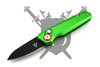 Green Pocket Flash Micro automatic knife with black-coated 1.5-inch drop point blade.