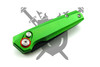 Closed green aluminum handle with red pivot accent on the Pocket Flash Micro automatic knife.