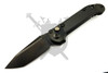 Microtech Marfione Select LUDT Gen III automatic knife open displaying its reinforced M390 tanto blade with DLC stonewashed finish and titanium handle with black carbon fiber inlay.