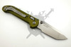 Reverse view of the Microtech LUDT RAM-LOK showing the stonewashed tanto blade, reversible stainless steel pocket clip, and OD Green Frag aluminum handle.