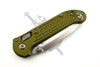 Partially closed Microtech LUDT RAM-LOK displaying the OD Green Frag-machined aluminum scales, thumb studs, and ambidextrous RAM-LOK mechanism.