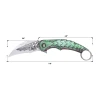 Side profile of the Dark Side Blades DS-A2026GN showing the 2.8-inch hawkbill blade, integrated finger ring, and textured green scale handle.
