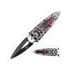 Dark Side Blades DS-A2023RD spring assisted folding knife with black spear point blade and skull with skeletal spine artwork on the aluminum handle.