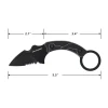 Side profile of the Tac-Force TF-FIX111BT fixed blade karambit showing overall dimensions, curved handle, finger ring, and partially serrated blade.