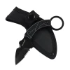 Tac-Force TF-FIX111BT fixed blade karambit with a black partially serrated blade, two-tone G10 handle, oversized finger ring, and reinforced nylon sheath.
