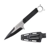 USMC officially licensed fixed blade knife with a black and satin modified spear point blade, black nylon fiber handle with finger ring, and molded ABS sheath.