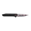 Reverse side of the MTech USA MT-A2031BK showing the etched blade pattern, pocket clip, and slim black handle.