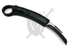 Reverse side of the Armed Force Tactical ArchAngel Descent OTF karambit showing the black pocket clip, carbon fiber handle inlay, and deployed talon blade.