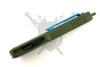 Side profile of the Carbon Charge OTF automatic knife highlighting the thumb slide, slim profile, and precision-machined handle.
