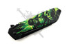Closed Gamma Rage Hulk pocket knife displaying detailed green Hulk graphic aluminum handle artwork.