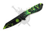 Gamma Rage Hulk spring assisted pocket knife with green graphic aluminum handle and black reverse tanto blade opened.