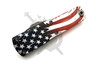 Front closed view of the Microtech UTX-85 Gen IV Signature Series featuring the American flag 250th Anniversary machined aluminum handle and compact OTF design.
