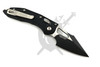 Reverse side of the Microtech M-Stitch RAM-LOK featuring the black spear point M390MK blade, deep-carry stainless pocket clip, and Black Frag aluminum handle.