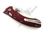 Microtech Amphibian Mini 137MRL-10FRMR partially opened showing Merlot Frag aluminum handle texture